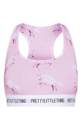 PRETTYLITTLETHING Unicorn Pink Print Sports Bra | PrettyLittleThing