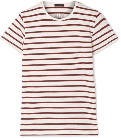 Striped Stretch-pima Cotton-jersey T-shirt - Brown