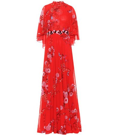 Floral-printed silk gown