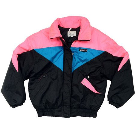 Rad 80s Neon Jones Colorblock Ski Jacket M by NeonStockyards ($35) ❤ liked on Polyvore featuring outerwear, jackets, tops, coats, neon ski jacket, colorblock jackets, color block jacket, ski jackets and 80s ski jacket