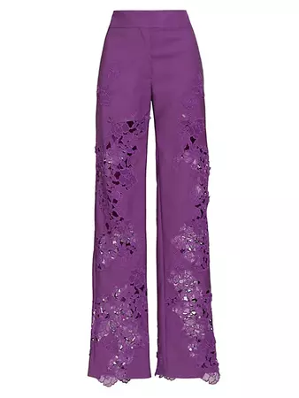Shop Oscar de la Renta Floral Guipure-Lace Pants | Saks Fifth Avenue