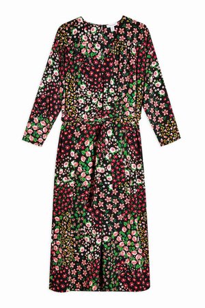Multicoloured Floral Print Tie Smock Wrap Dress | Topshop black