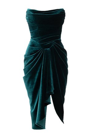 Clothing : Midi Dresses : 'Lysette' Emerald Green Strapless Corset Dress
