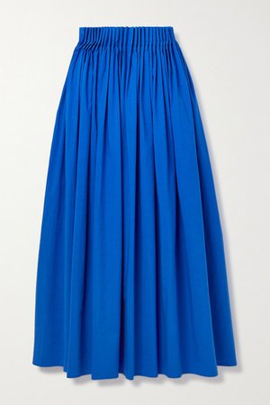 Pleated Cotton-poplin Midi Skirt - Royal blue