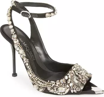 Alexander McQueen Punk Crystal Embellished Ankle Strap Sandal (Women) | Nordstrom