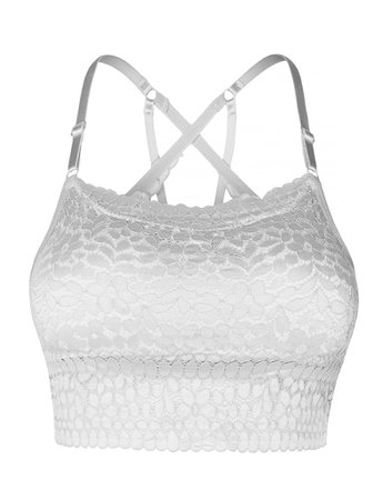 Sexy Floral Lace Bralette Top With Adjustable Straps and Removable Pad | LE3NO white