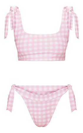 Baby Pink Gingham Tie Side Bikini Bottom | PrettyLittleThing