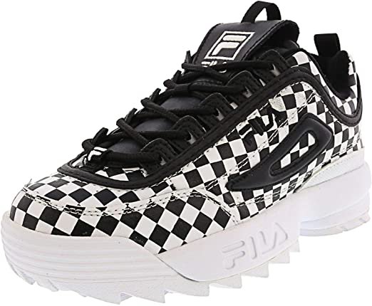 *clipped by @luci-her* Fila Womens Disruptor II Leather Low Top Lace Up, Black/Black/White, Size 5.0 | Fashion Sneakers