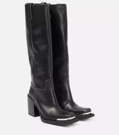 Miu Miu - Knee-high leather boots | Mytheresa