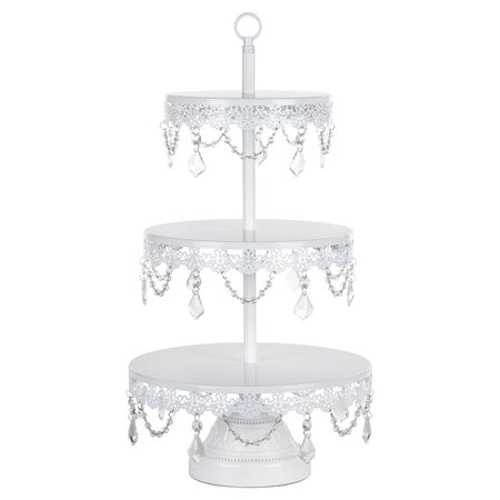 3-Tier Crystal-Draped White Dessert Stand | Amalfi Decor