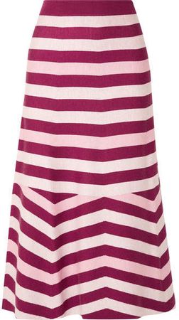 Striped Wool And Cashmere-blend Midi Skirt - Burgundy
