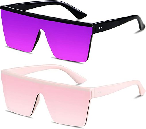 Amazon.com: Square Oversized Sunglasses for Women Men Big Flat Top 2 pack Fashion Shield Large UV Protection Rimless Shades Black Tortoise Sun glasses : Clothing, Shoes & Jewelry