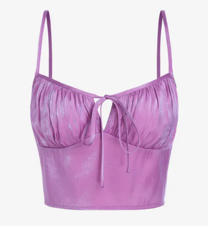 purple shiny ruched bust crop top