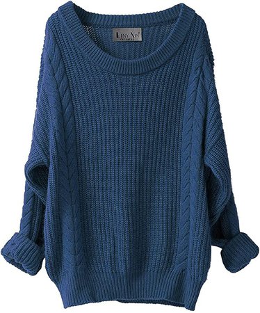 Liny Xin Women's Cashmere Oversized Loose Knitted Crew Neck Long Sleeve Winter Warm Wool Pullover Long Sweater Dresses Tops (Model 2, Navy) at Amazon Women’s Clothing store