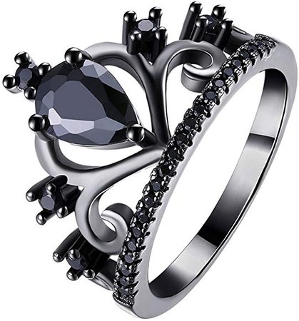 Amazon.com: LWLH Womens Black Gold Plated Cubic Zirconia CZ Fashion Teardrop Princess Crown Tiara Ring Wedding Band Szie 6: Jewelry