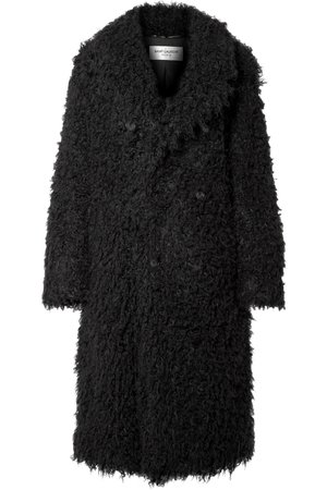 Black Oversized double-breasted faux shearling coat | SAINT LAURENT | NET-A-PORTER