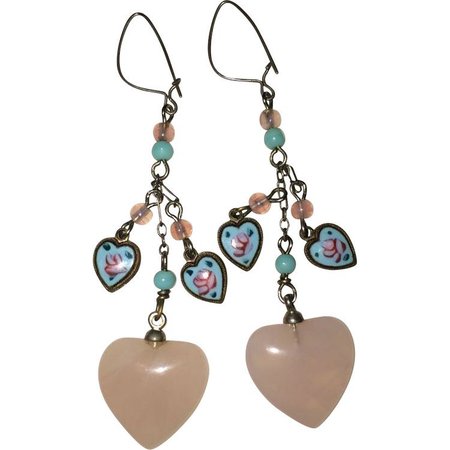 rose quartz heart earrings