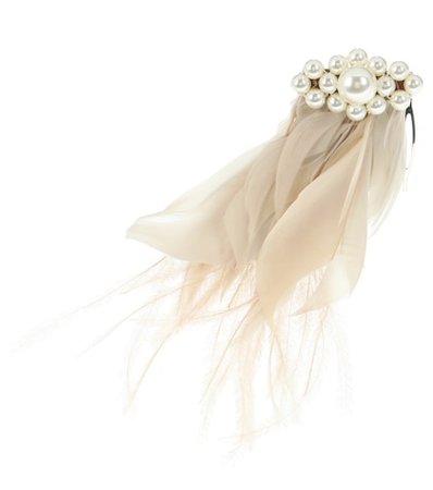 Faux pearl and feather hair comb