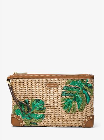 Malibu Extra-large Palm Embroidered Straw Clutch | Michael Kors