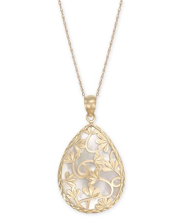 Macy's 14k Gold Mother-of-Pearl Flower Filigree Pendant Necklace
