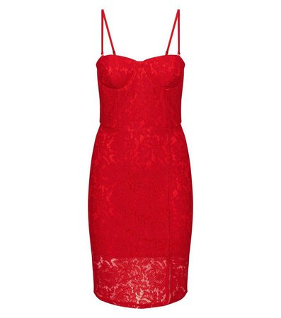 New Look Red Lace Party Bustier Dress