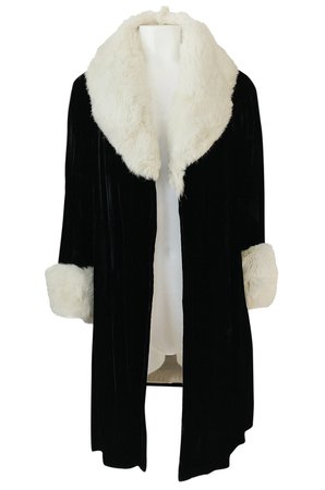 Vintage 1920 Black Velvet Coat with Ermine fur cuffs