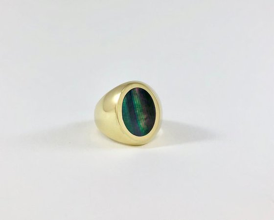 Legier Black Mother of Pearl Oval Stone Signet Ring | Garmentory