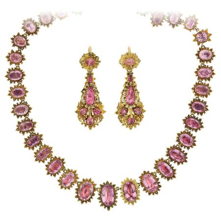 Early Georgian Pink Topaz Necklace and Earring Demi-Parure Set For Sale at 1stDibs