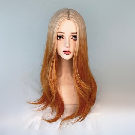 Gradient Orange Wavy Hair Wig and Bangs Natural Wig Short | Etsy
