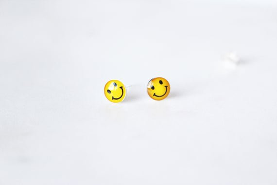 Sterling Silver Smiley Face Stud Earrings Fun and Happy Emoji | Etsy