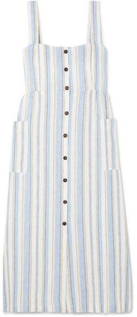 The Giuditta Striped Linen Dress - Light blue