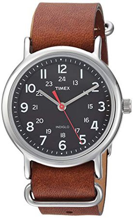 Timex Unisex TWC030800 Weekender Leather Slip-Thru Strap Watch