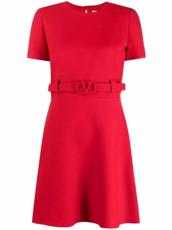 Valentino VLogo Signature Belted Shift red Dress - Farfetch