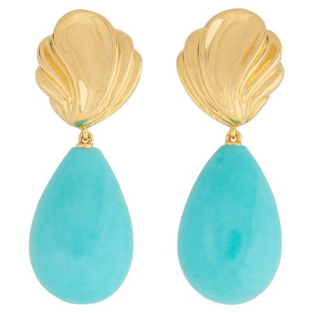 Exceptional Tiffany and Co. Gold and Turquoise Earrings For Sale at 1stDibs