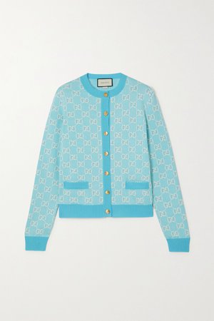 Blue Intarsia wool and cotton-blend cardigan | Gucci | NET-A-PORTER