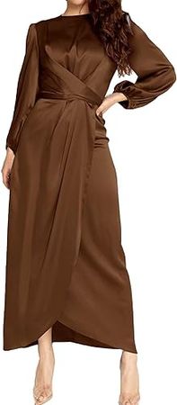 Amazon.com: PINUPART Women's Elegant Empire Waist Long Sleeve Satin Maxi Dress : Clothing, Shoes & Jewelry