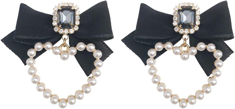 Amazon.com: Channel V Vintage Heart Pearl Earrings Black Ribbon Bow Dangle Earrings Luxury Square Rhinestone Statement Love Pearl Jewelry Bow Tie Sparkly Party Sweet Wedding Bride Earrings Women: Clothing, Shoes & Jewelry