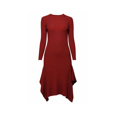 Alexa Asymmetric Ribbed Wool Midi Dress In Burgundy | Rumour London | Wolf & Badger