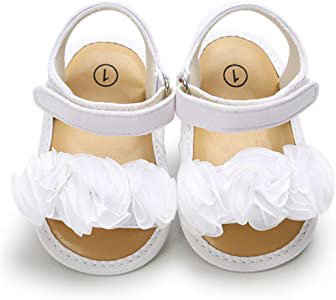 Amazon.com | COSANKIM Infant Baby Girls Summer Sandals with Flower Soft Sole Newborn Toddler First Walker Crib Dress Shoes（11cm, 0-6 Months Infant, 01 Black Baby Sandals | Sandals