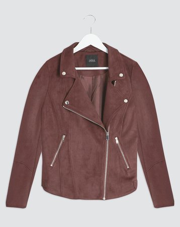 Chocolate Suedette Biker Jacket | Simply Be