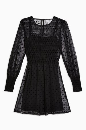 Black Spot Shirred Mini Dress | Topshop