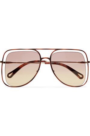 Chloé Poppy square-frame acetate and gold-tone sunglasses