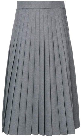 Pleated Below-knee Wool Skirt