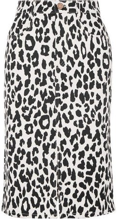 Leopard-print Denim Midi Skirt - White