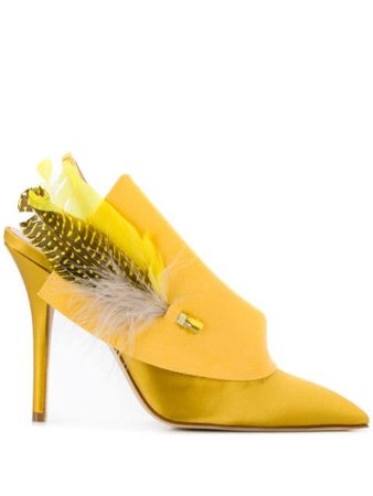 Yellow Andrea Mondin Joan Feather-Embellished Pumps | Farfetch.com