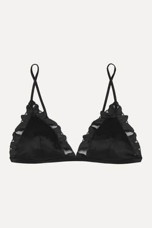 Black Embroidered tulle and silk-blend satin soft-cup triangle bra | Fleur du Mal | NET-A-PORTER
