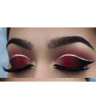 red cut crease and glitter