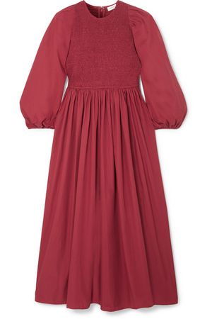 Rhode | Andrea shirred cotton-poplin midi dress | NET-A-PORTER.COM