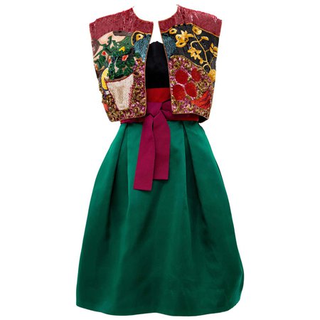 Bill Blass Matisse Inspired Embroidered Sequined Dress Ensemble, Spring 1988 For Sale at 1stDibs