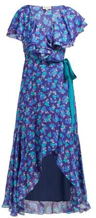 Beulah - Ratna Floral Print Chiffon Wrap Dress - Womens - Navy Multi